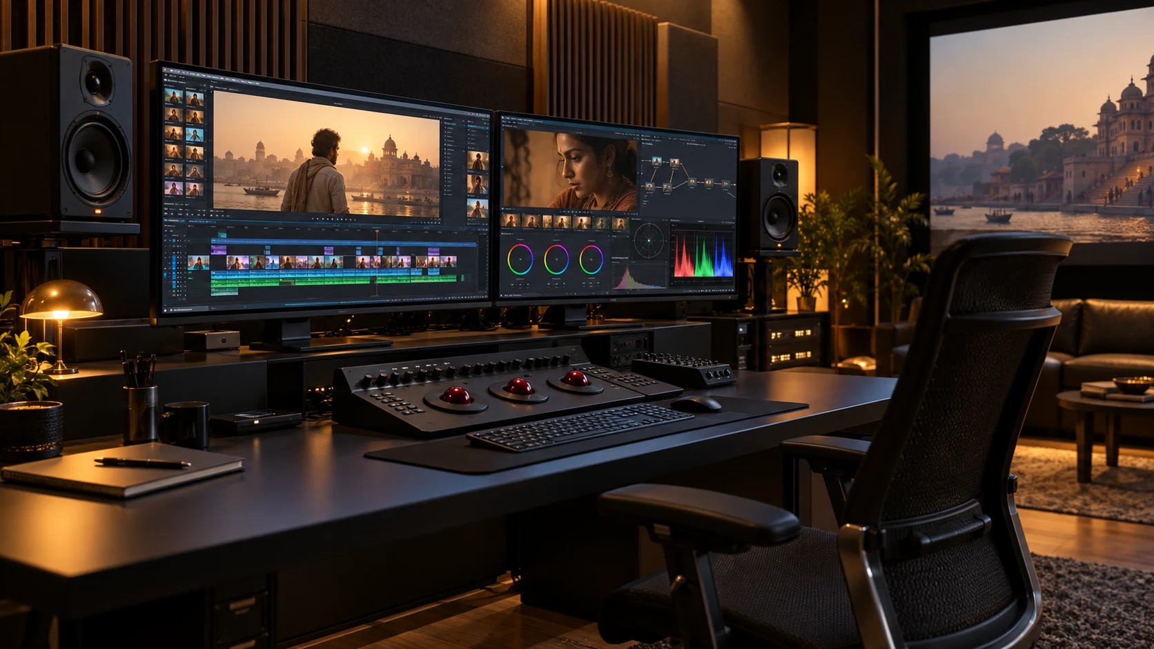 Professional editing and colour grading suite visual concept